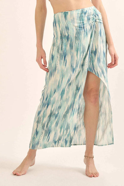 Sea of Love Abstract-Print Wrapped Maxi Skirt