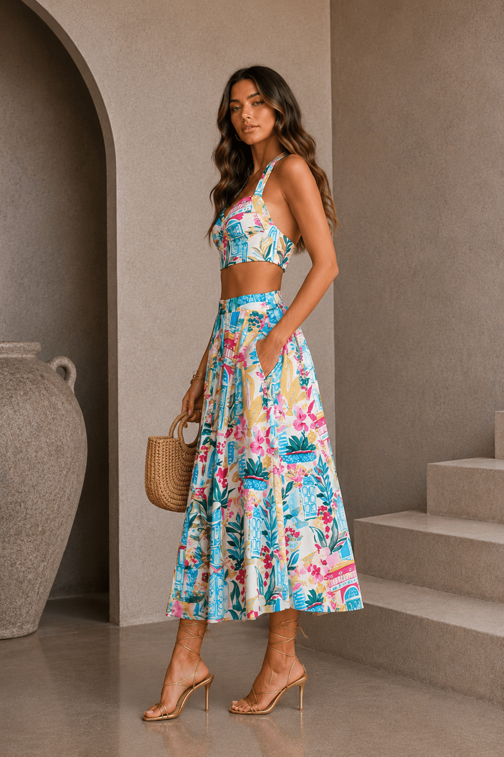 Colorful Floral Midi Skirt