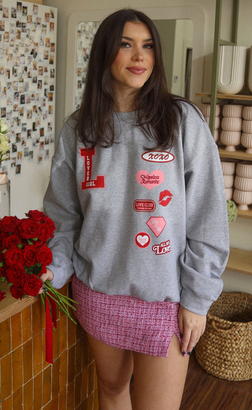 friday + saturday: lover girl patches sweatshirt
