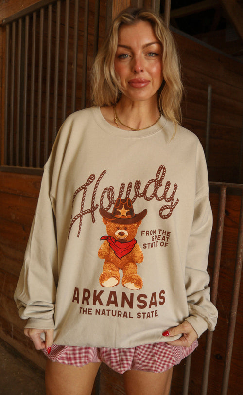 charlie southern: howdy arkansas teddy sweatshirt